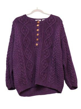 Vintage 90s Y2K Express Cable Knit Sweater Small Oversized Ramie Cotton Grandma